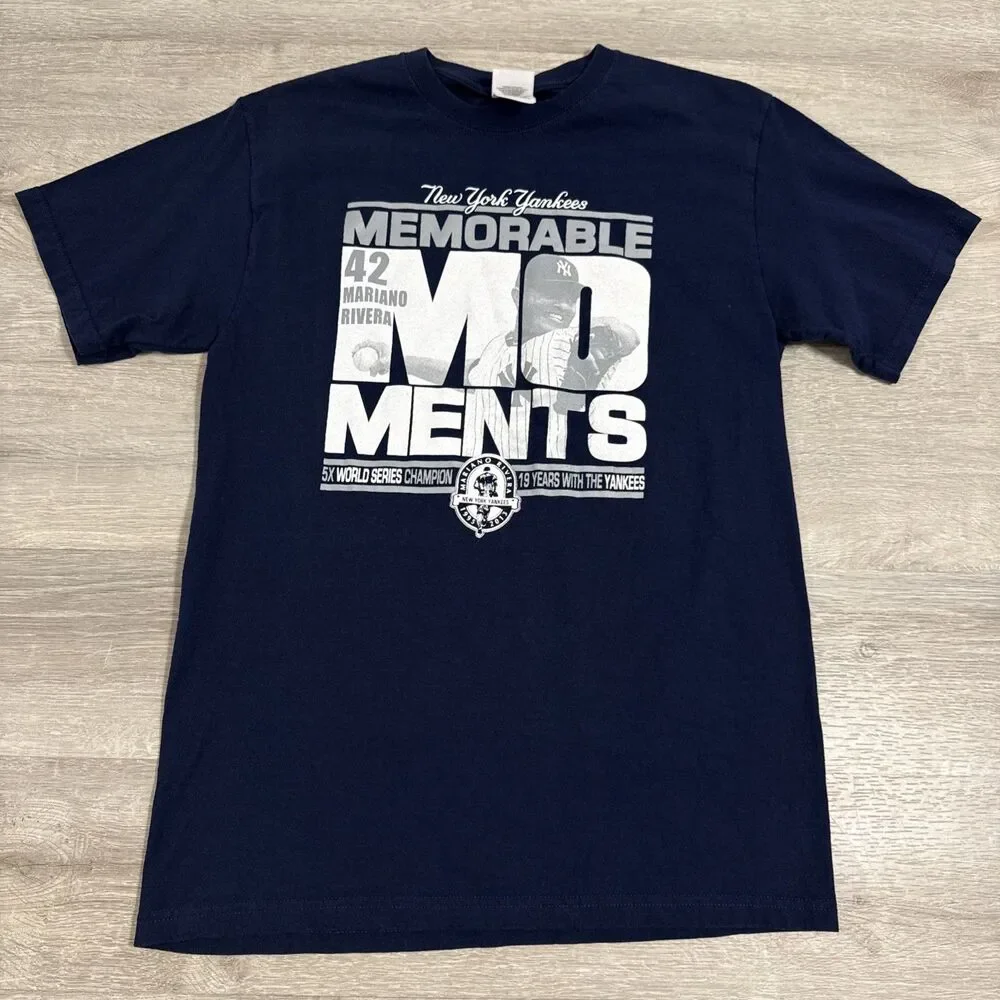 Mariano Rivera Shirt New York Yankees Moments Men's Blue Medium 100% Cotton